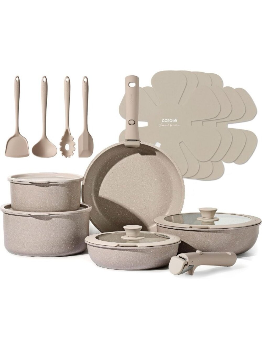19pcs Non-Stick Cookware Set with Detachable Handles - Versatile Pots & Pans Set